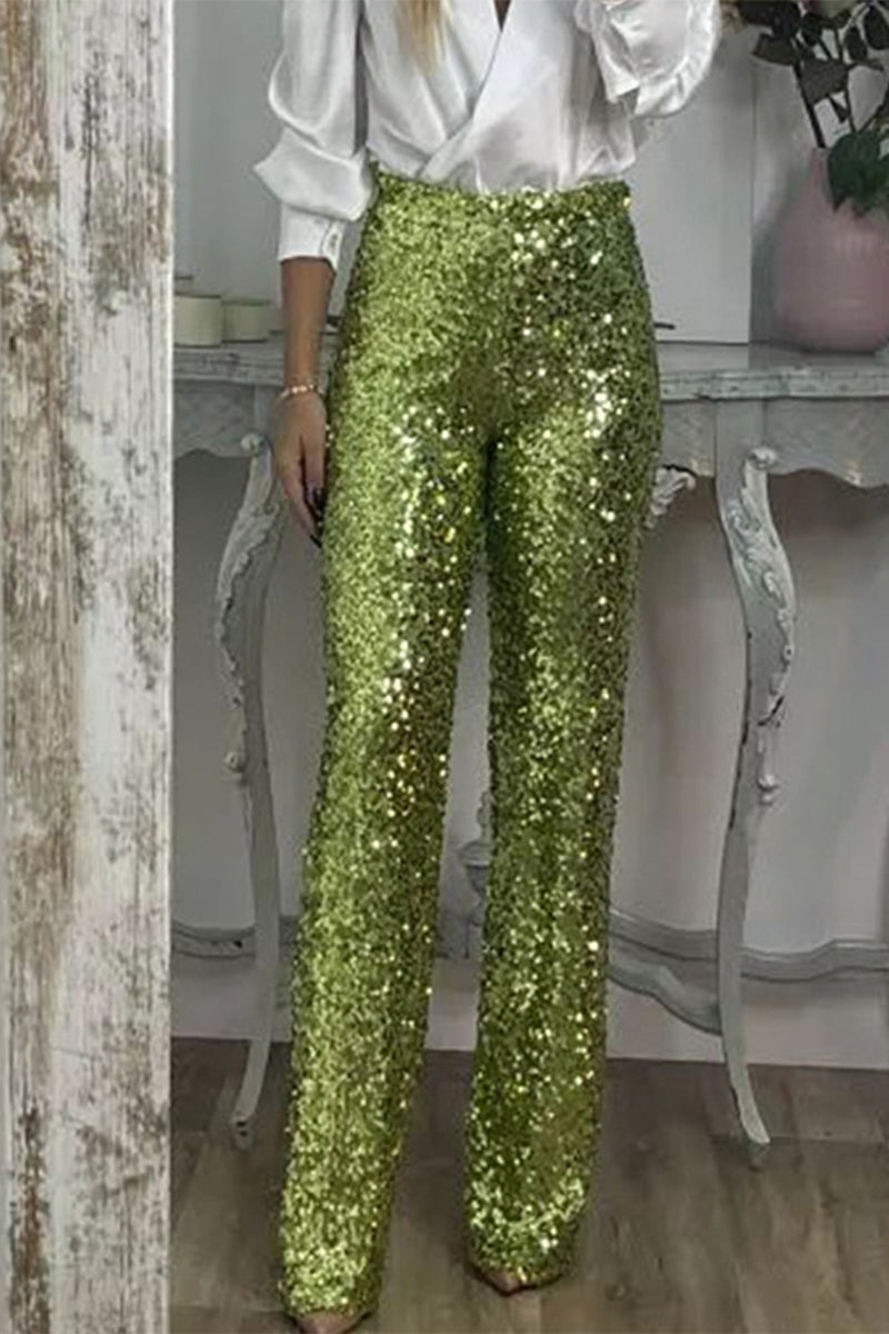 Marinda | Women's Casual Sequined High Waist Pants with Shiny Details-Metro Lane Plaza