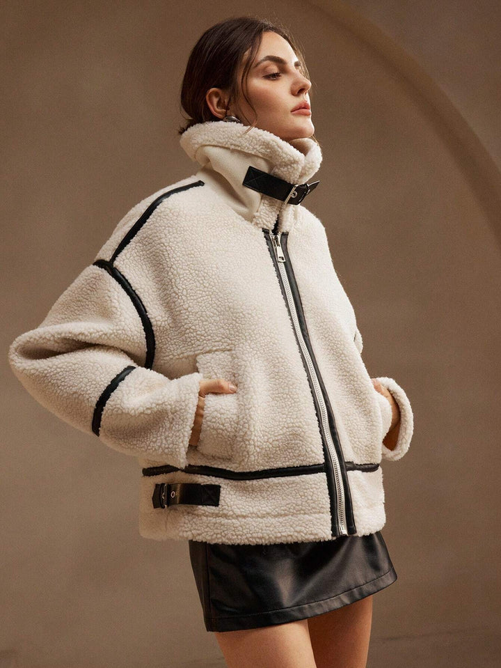 Chaqueta de sherpa extragrande para mujer, cómoda y acogedora