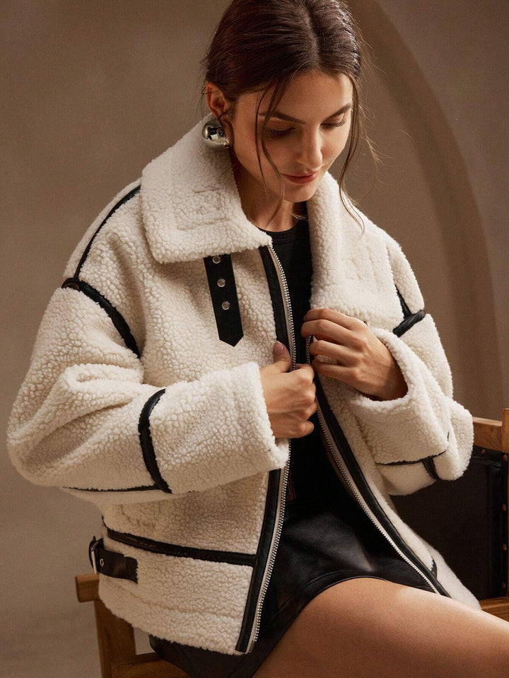 Chaqueta de sherpa extragrande para mujer, cómoda y acogedora