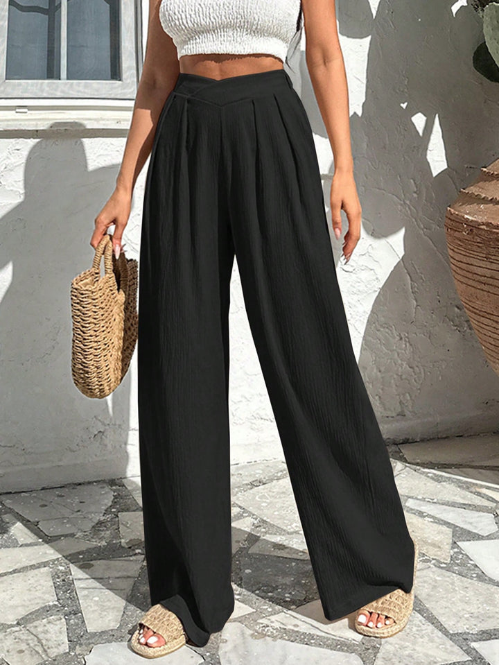Maya | Women's Wide Leg Pleated Trousers-Metro Lane Plaza