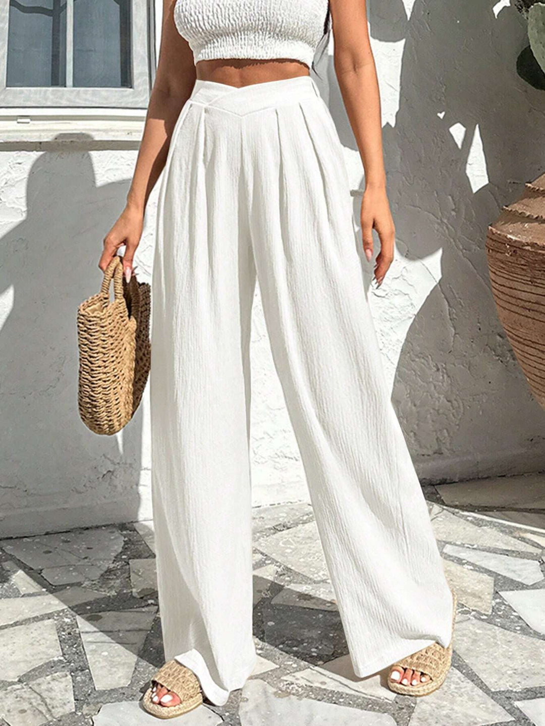 Maya | Women's Wide Leg Pleated Trousers-Metro Lane Plaza