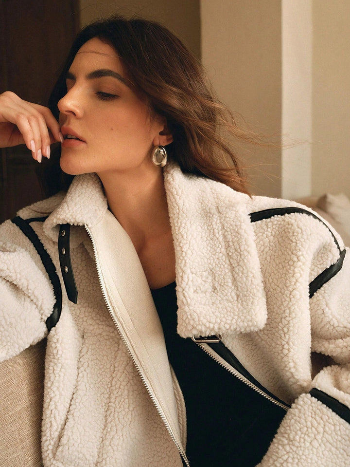 Chaqueta de sherpa extragrande para mujer, cómoda y acogedora