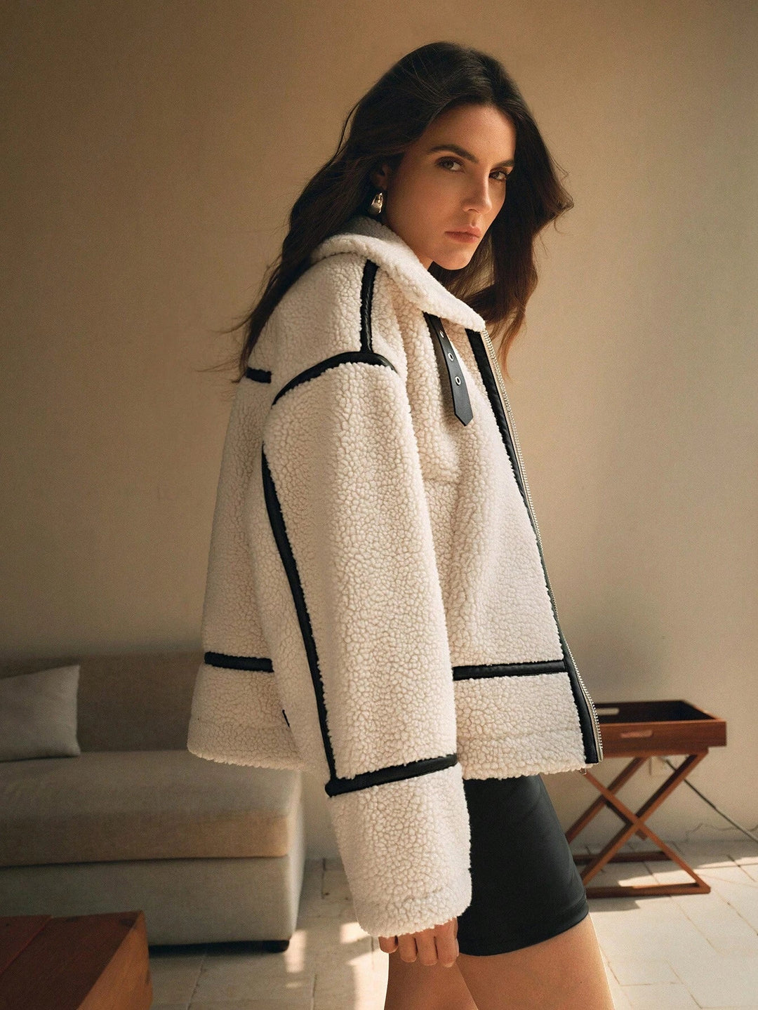 Chaqueta de sherpa extragrande para mujer, cómoda y acogedora