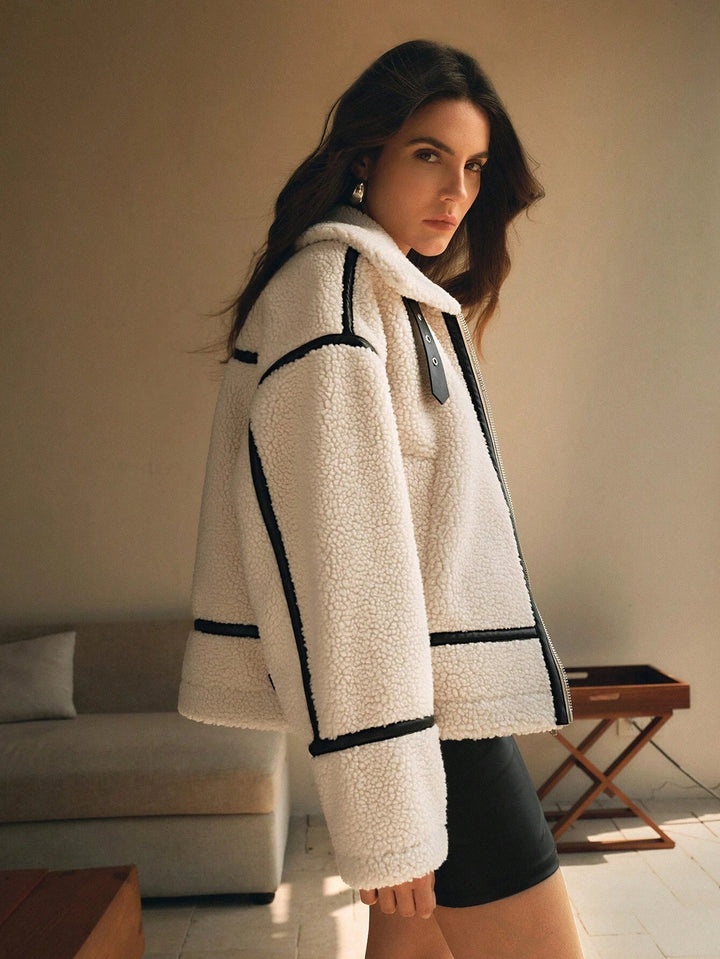 Chaqueta de sherpa extragrande para mujer, cómoda y acogedora