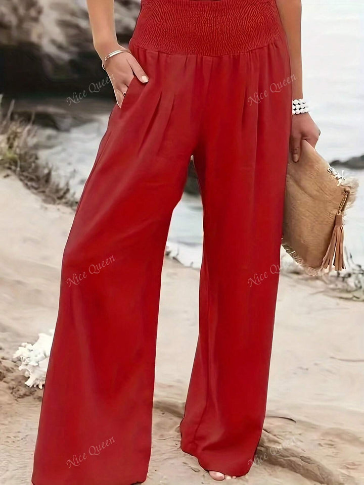 Melina | Women's Wide Leg Linen Trousers-Metro Lane Plaza