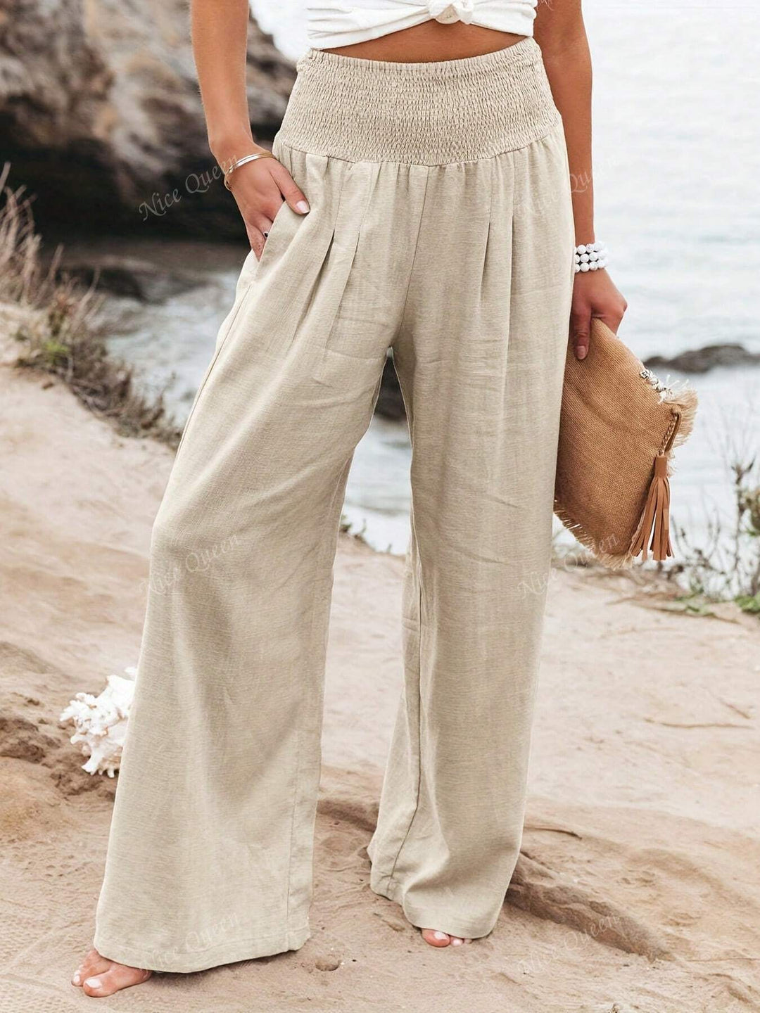 Melina | Women's Wide Leg Linen Trousers-Metro Lane Plaza