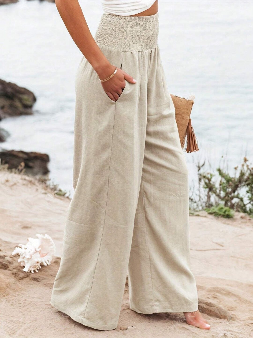 Melina | Women's Wide Leg Linen Trousers-Metro Lane Plaza