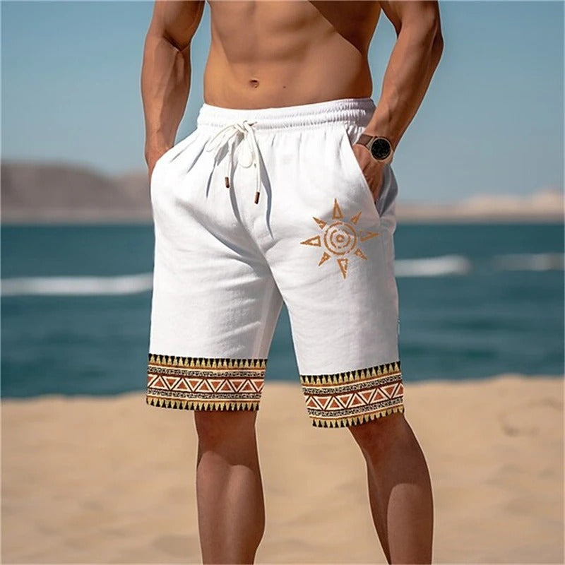 Men's Printed Beach Shorts with Solar Motif