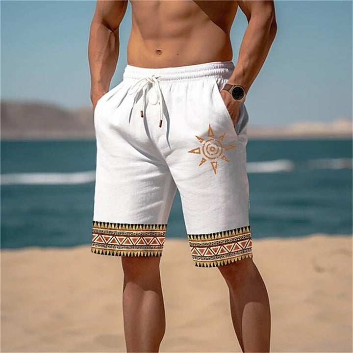 Men's Printed Beach Shorts with Solar Motif