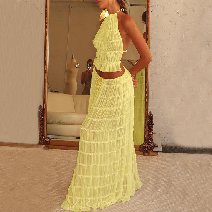 Sophia | Women's 2pcs Dress Suit with Sleeveless Halter Top and Skirt-Metro Lane Plaza