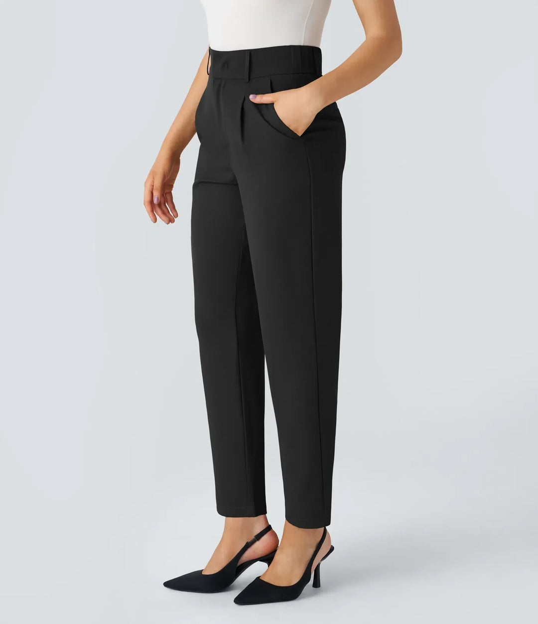 Hella | Women's High-Waisted Soft Stretch Trousers-Metro Lane Plaza