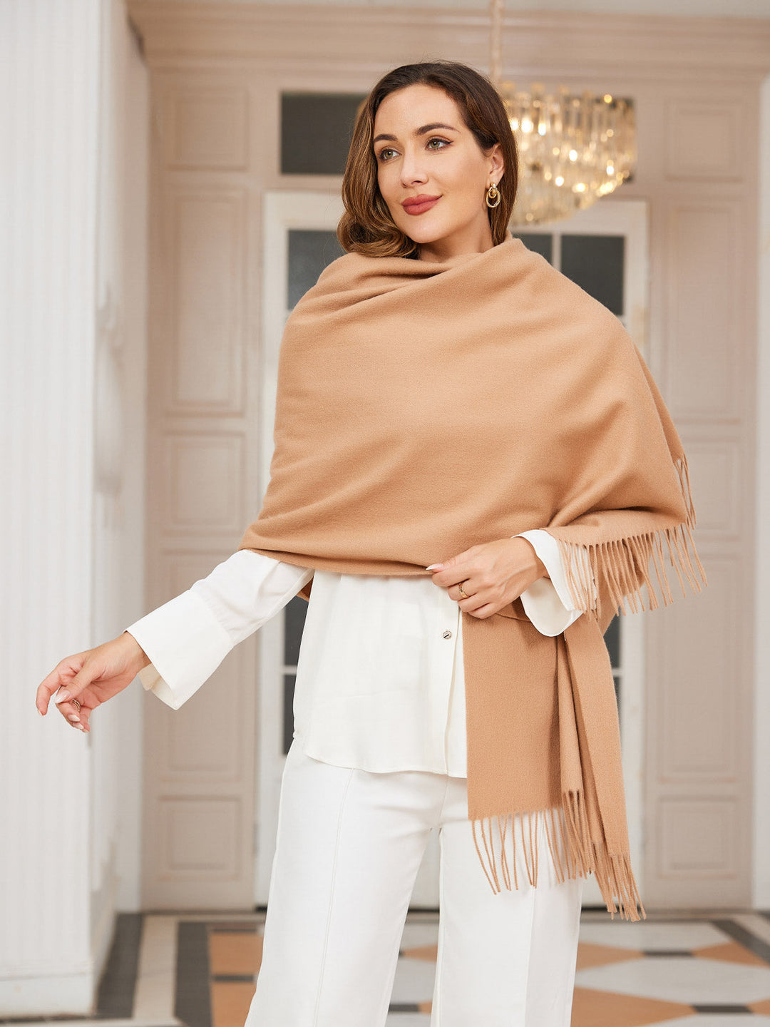 Dikra Wool Scarf | Women's Elegant Fringed Wool Scarf for Warmth-Metro Lane Plaza