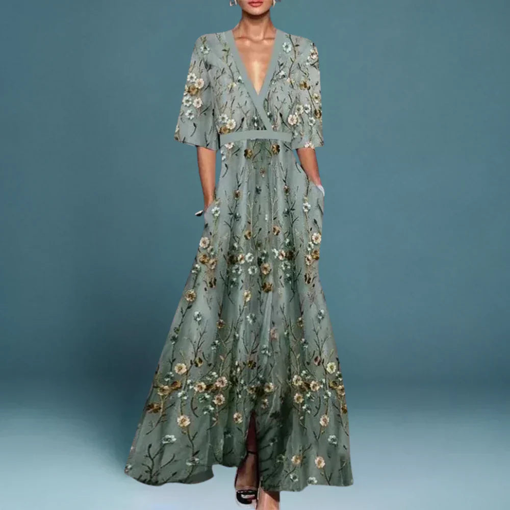 Women's Elegant Printed Maxi Dress with Flowing Design-Metro Lane Plaza