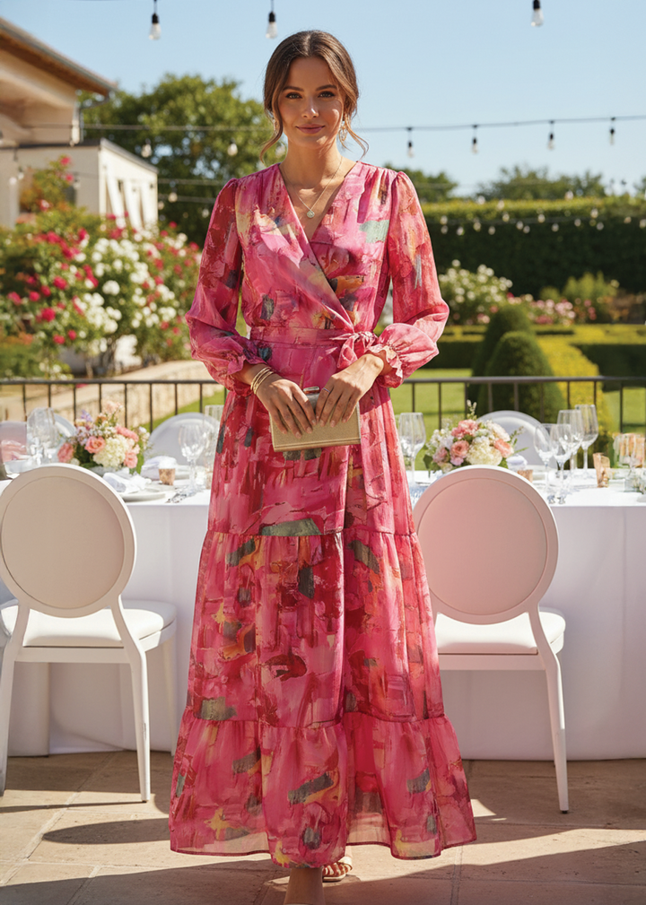 Maria | Women's Wrap Tiered Maxi Dress-Metro Lane Plaza