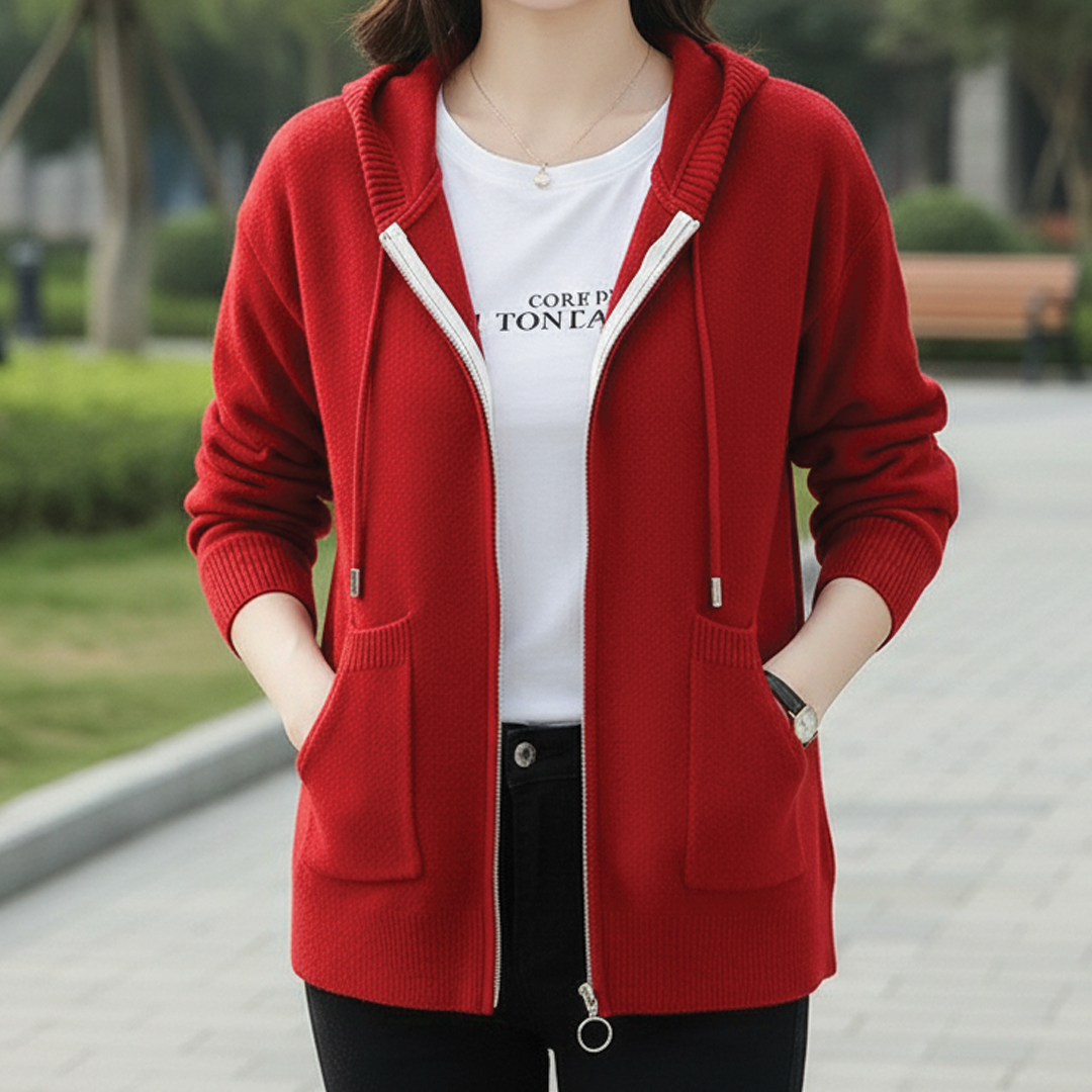 Sudadera de lana con capucha y cremallera para mujer