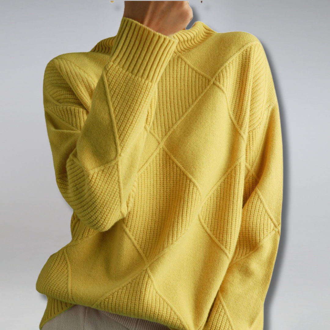 Pull pour femme en maille à col montant avec motif losanges