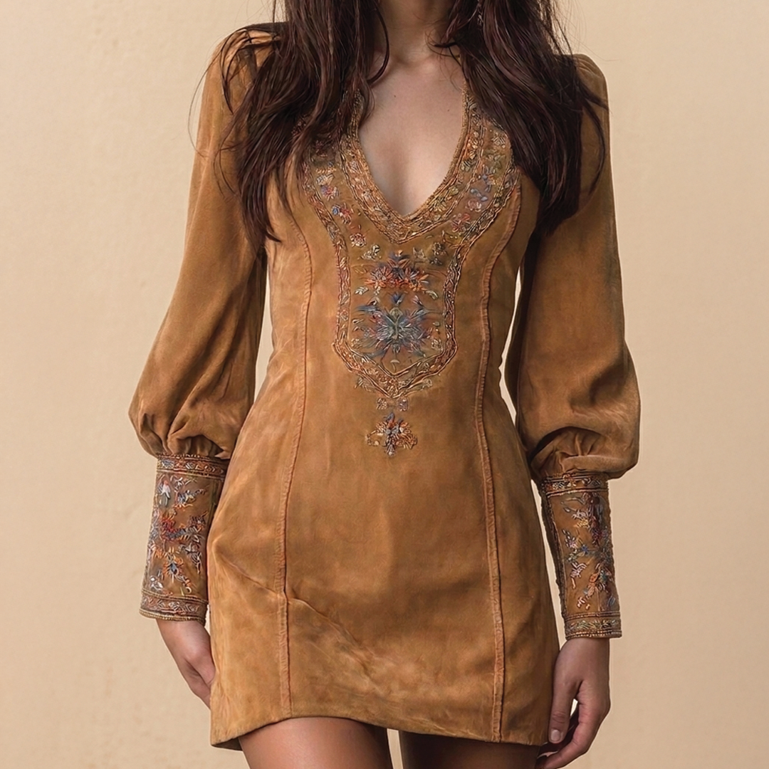 Gianna | Embroidered V-Neck Mini Dress for Women-Metro Lane Plaza
