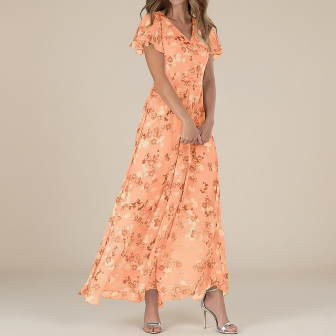 Ann | Women's Flutter Sleeve Maxi Dress-Metro Lane Plaza