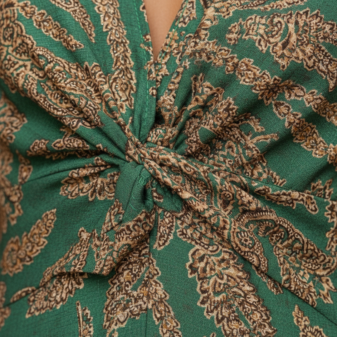 Tanya | Women's Maxi Dress Long Sleeve V-Neck Printed Design-Metro Lane Plaza