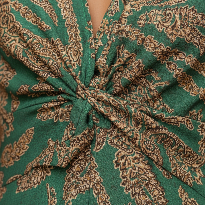 Tanya | Women's Maxi Dress Long Sleeve V-Neck Printed Design-Metro Lane Plaza