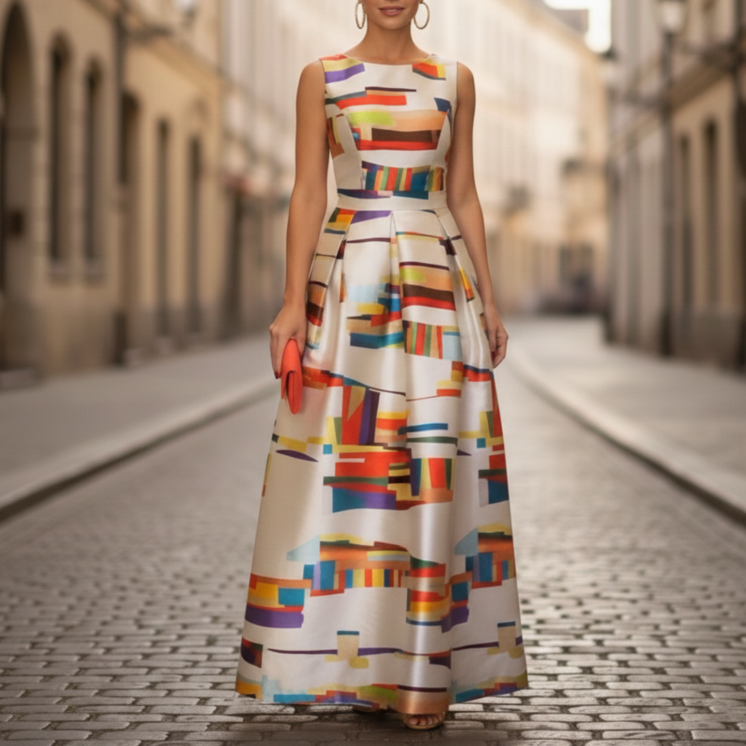 Isabel | Women's Sleeveless A-Line Printed Maxi Dress-Metro Lane Plaza