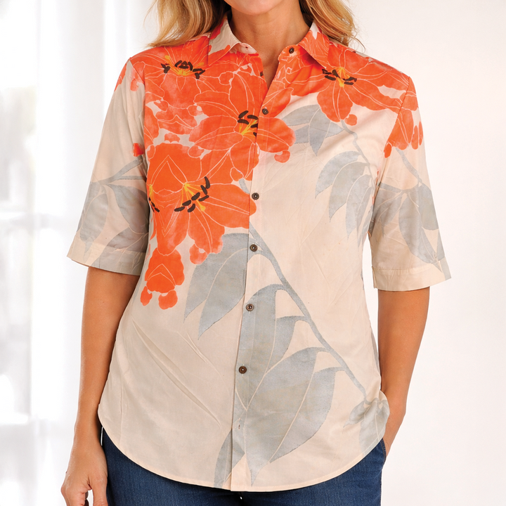 Rachel | Women's Button-Down Summer Blouse-Metro Lane Plaza