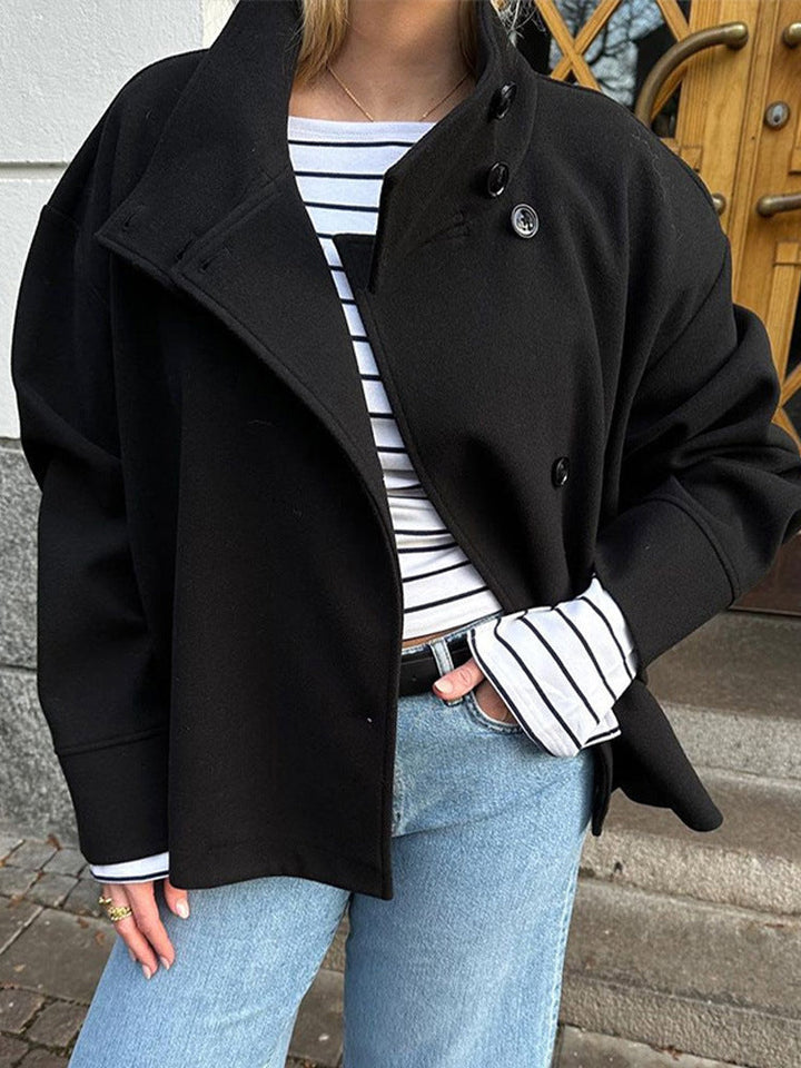 Women's Stylish Short Coat with Double Buttons-Metro Lane Plaza