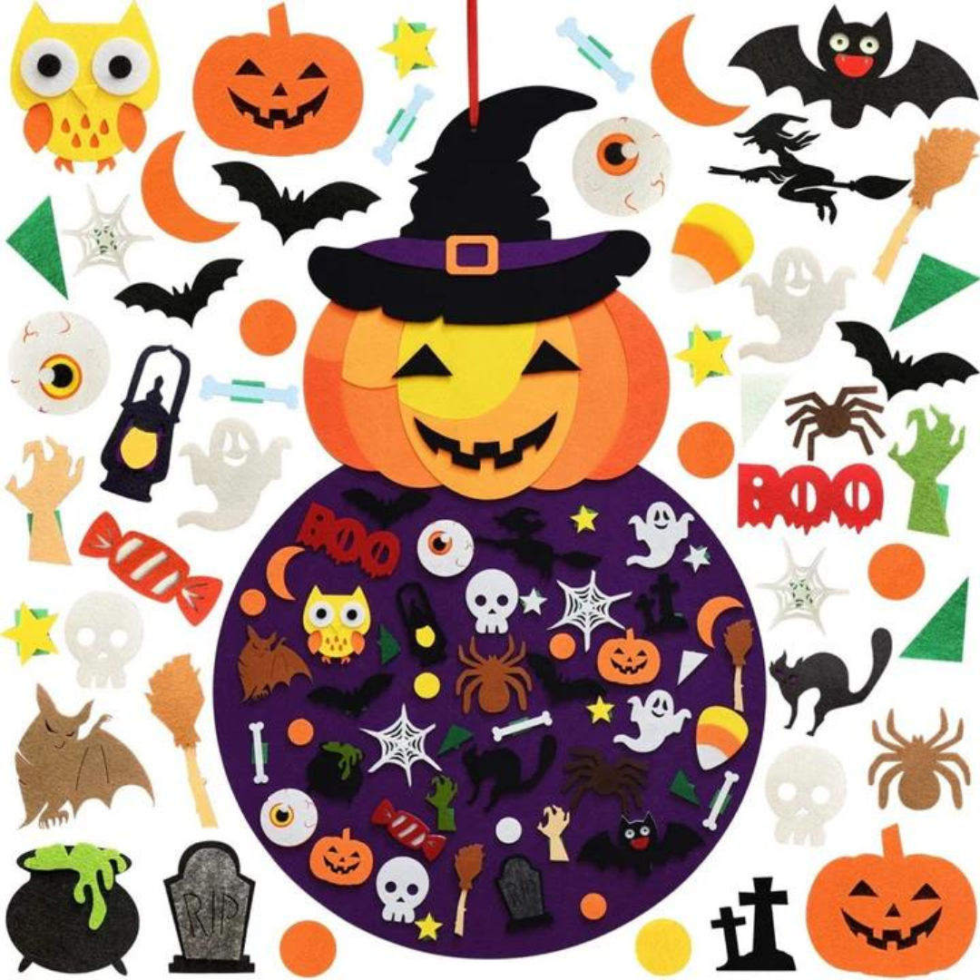 Tabellone in feltro da donna per Halloween con oltre 50 pezzi e design da appendere alla parete