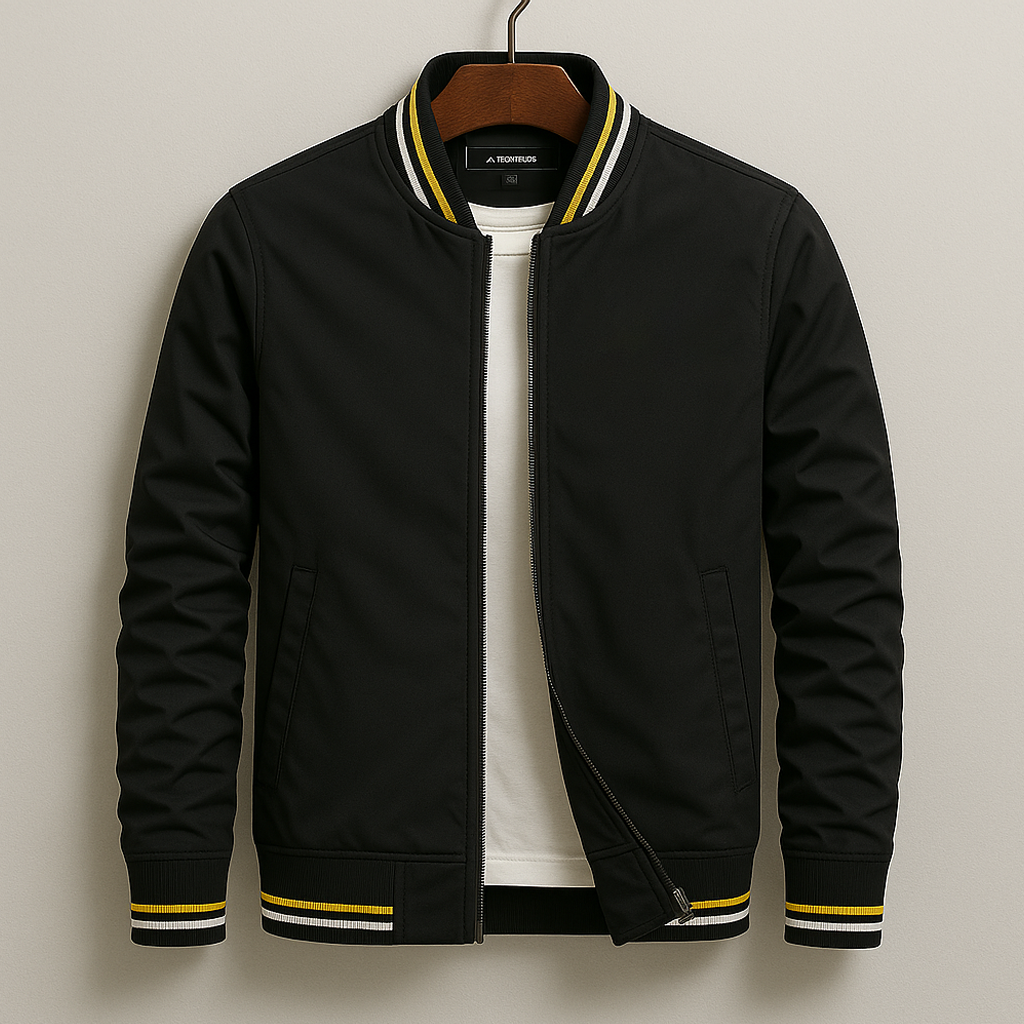 Men's Retro Stripe Ribbed Bomber Jacket