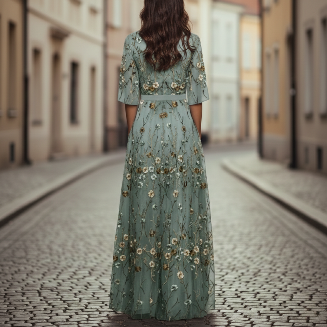 Haven | Women's Floral Maxi Dress, V-Neck, A-Line Style-Metro Lane Plaza