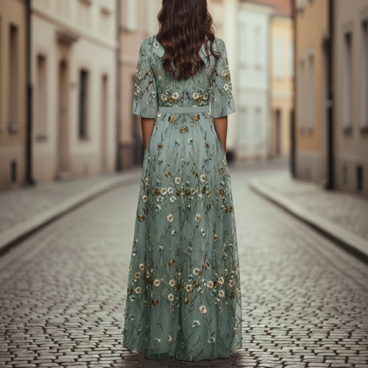 Haven | Women's Floral Maxi Dress, V-Neck, A-Line Style-Metro Lane Plaza