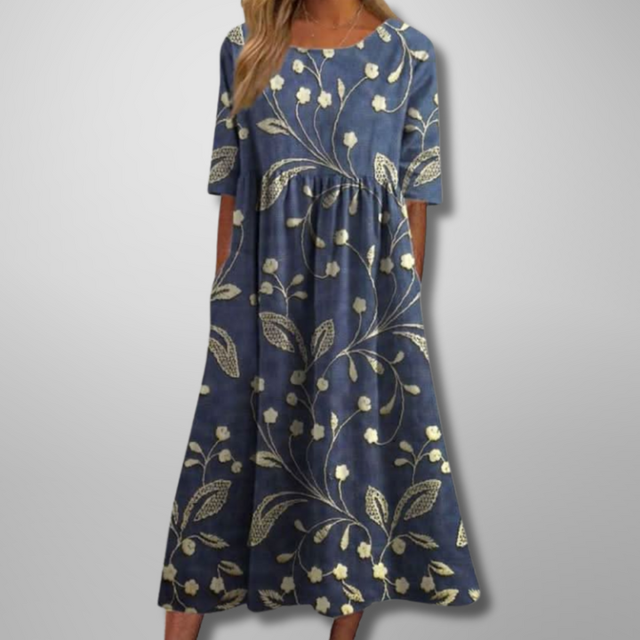 Elowen | Women's Relaxed Floral Midi Dress-Metro Lane Plaza