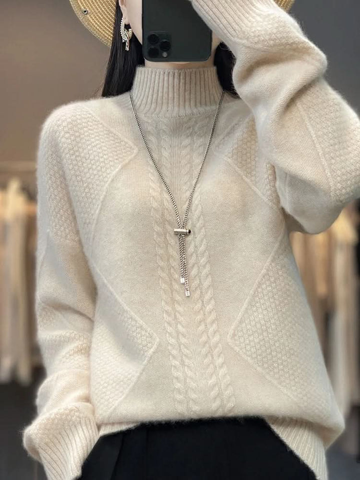 Kuscheliger Zopfmuster-Rollkragenpullover für Damen