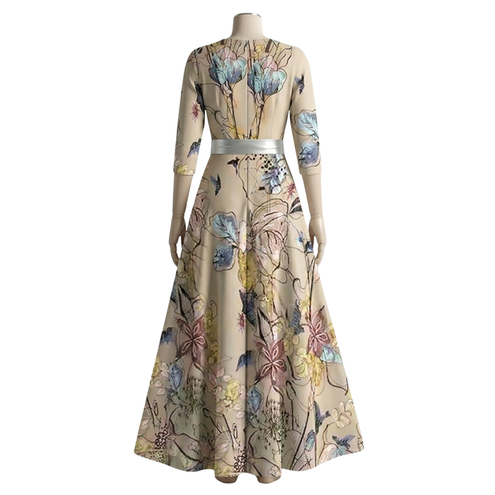 Emily | Women's Maxi Dress, Printed V-Neck Style-Metro Lane Plaza