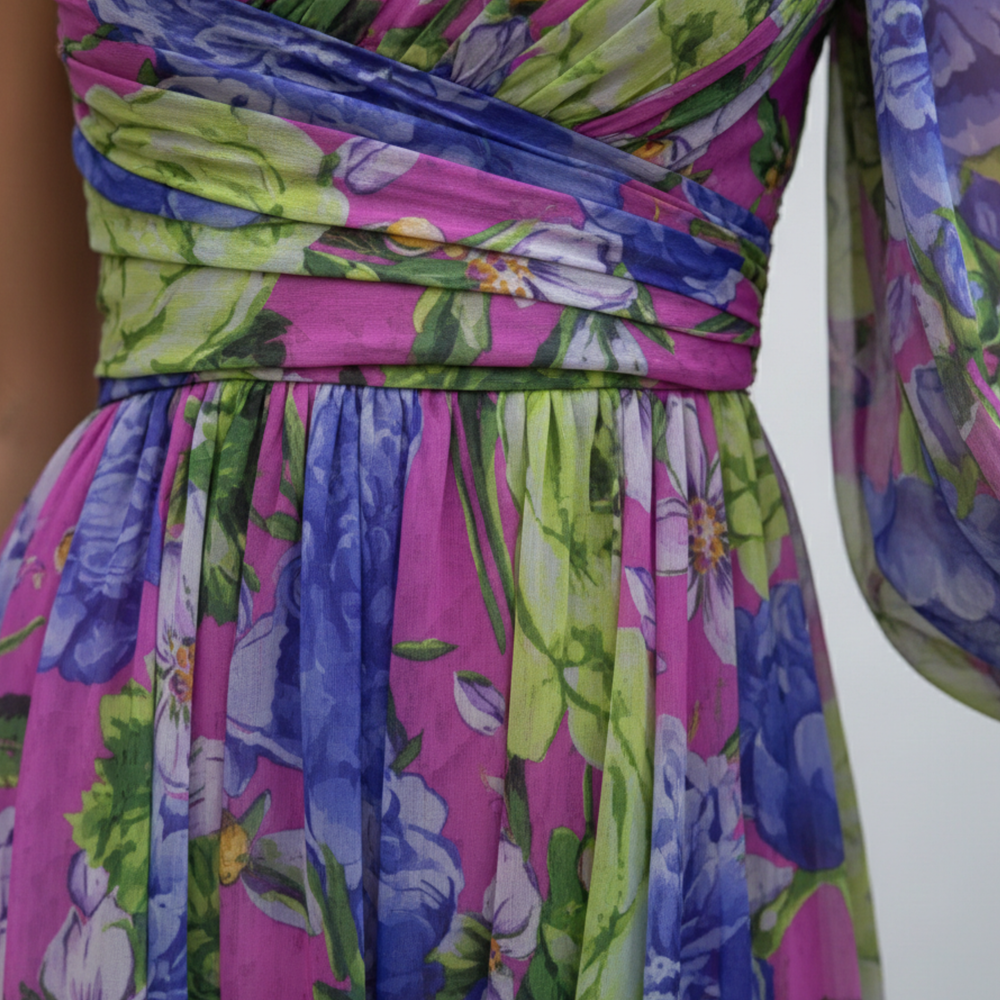 Connie | Women's One Shoulder Floral Print Maxi Dress-Metro Lane Plaza