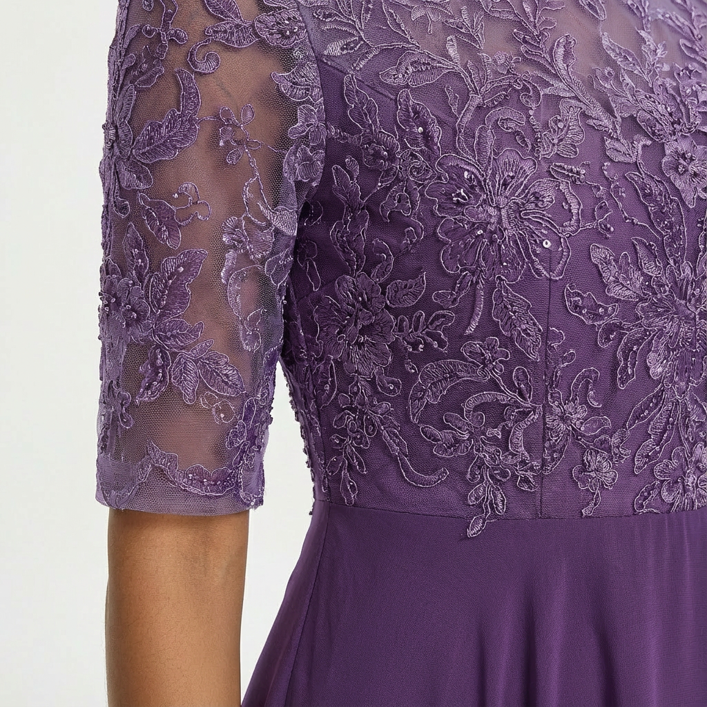 Women's Elegant Lace Midi Dress with Half Sleeves-Metro Lane Plaza