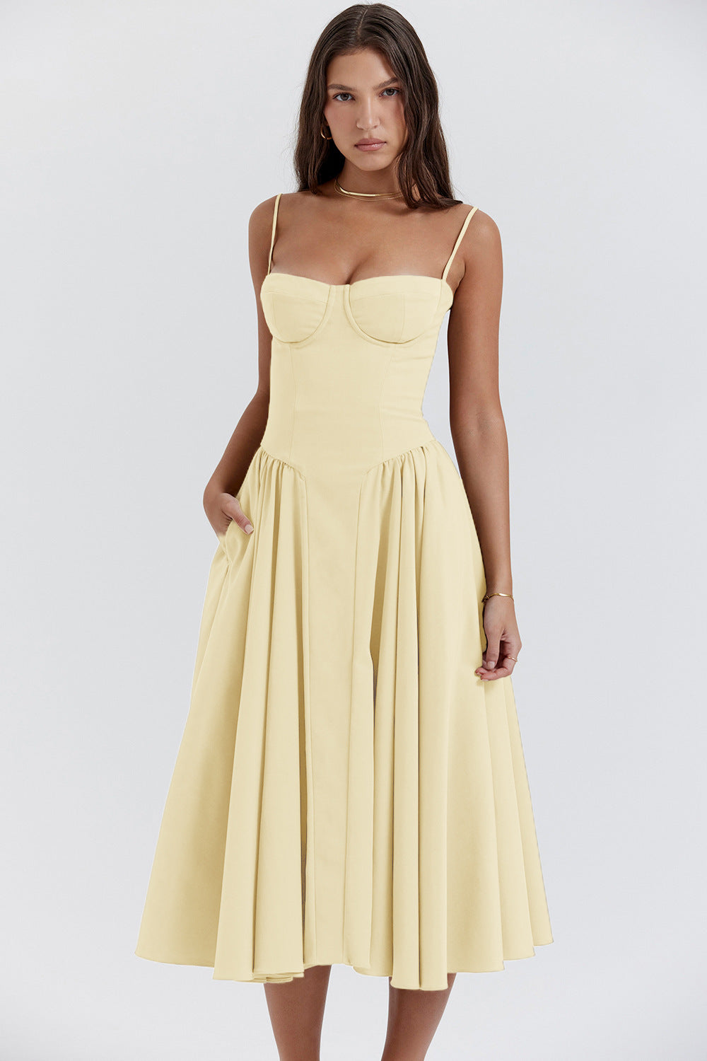 Natalie | Elegant Pleated Midi Dress for Women-Metro Lane Plaza
