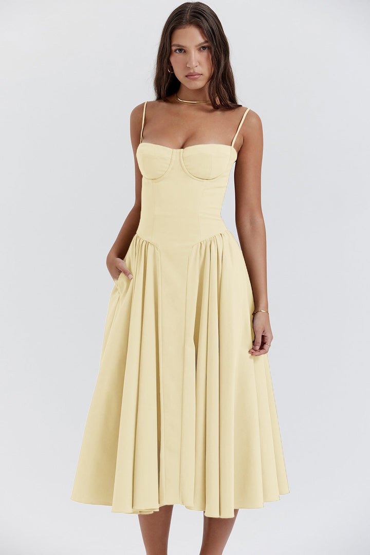 Natalie | Elegant Pleated Midi Dress for Women-Metro Lane Plaza