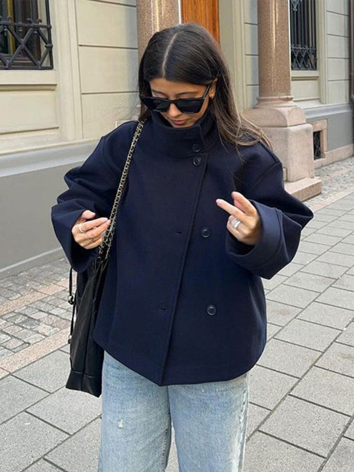 Women's Stylish Short Coat with Double Buttons-Metro Lane Plaza
