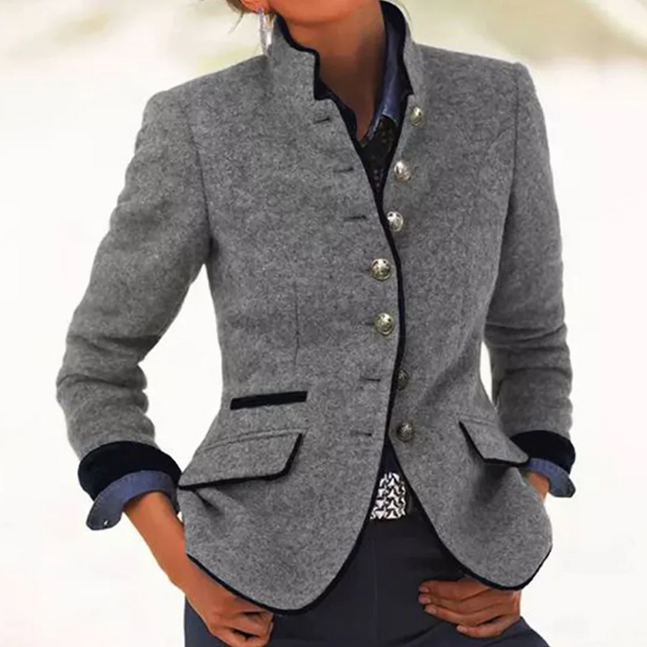Women's Stylish Vintage Blazer with Chic Buttons-Metro Lane Plaza