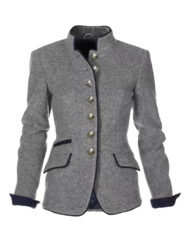 Women's Stylish Vintage Blazer with Chic Buttons-Metro Lane Plaza