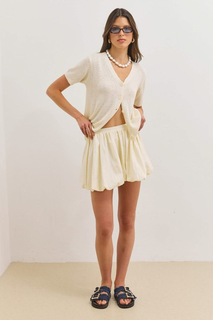 Women's Short V-Neck Textured Knit Cardigan Sweater