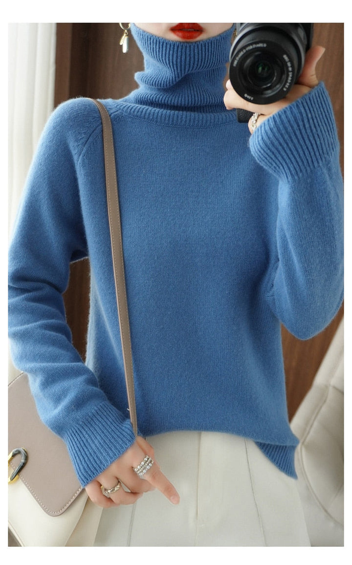 Sweater med lange ærmer og rullekrave til kvinder
