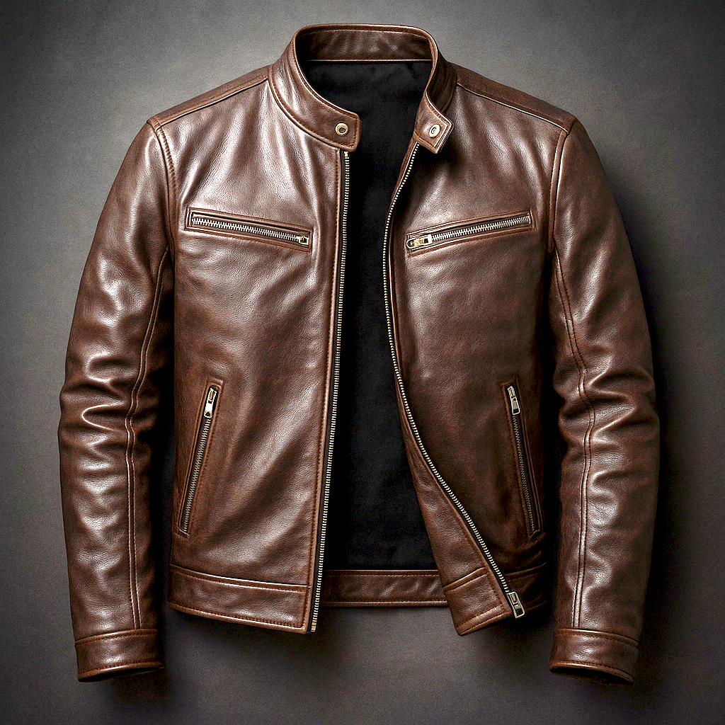 Chaqueta clásica de cuero para motociclista para hombre