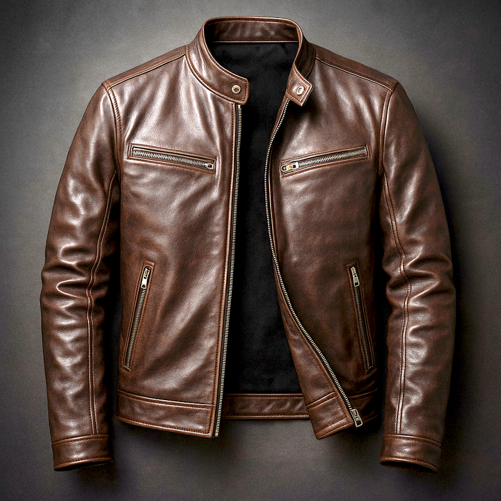 Chaqueta clásica de cuero para motociclista para hombre