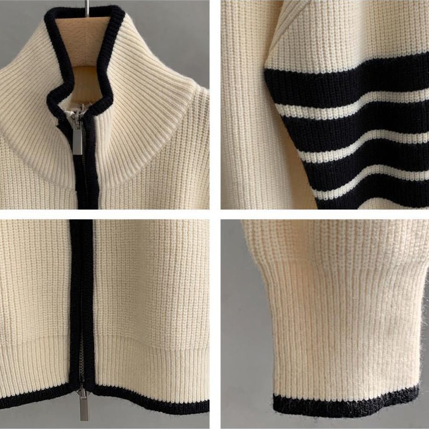 Camisola com mangas às riscas e fecho para homem
