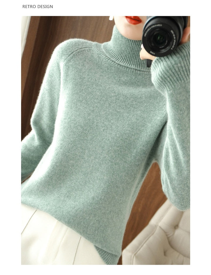 Sweater med lange ærmer og rullekrave til kvinder