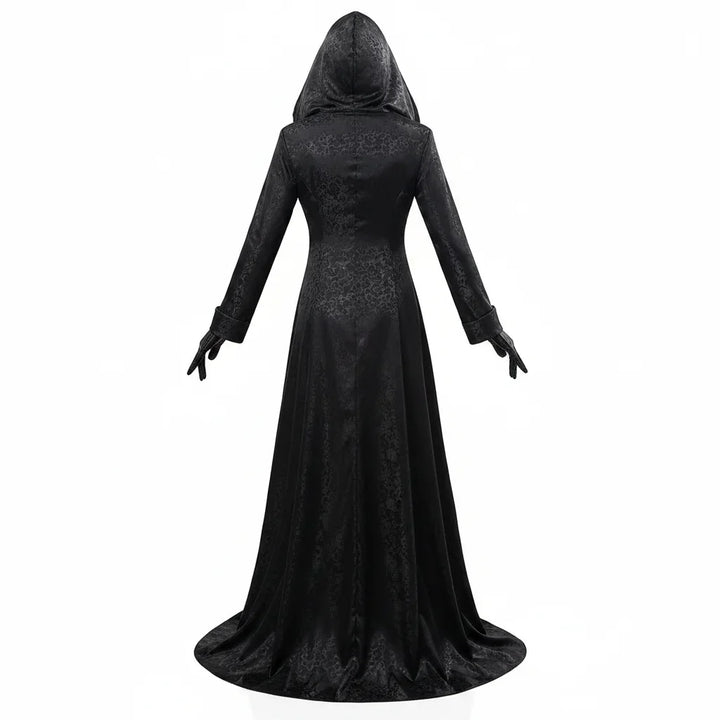 Vampyr-cosplaykostume til kvinder med jacquardfrakke og lang kjole