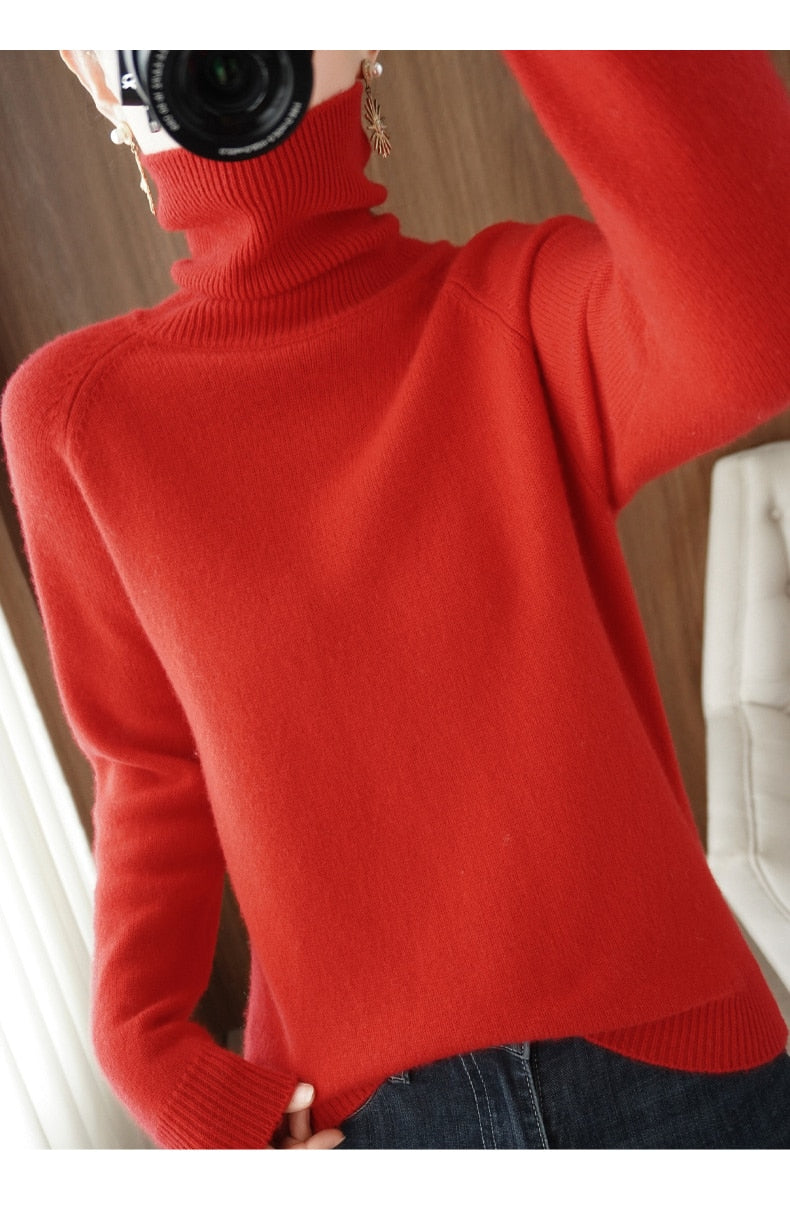 Sweater med lange ærmer og rullekrave til kvinder