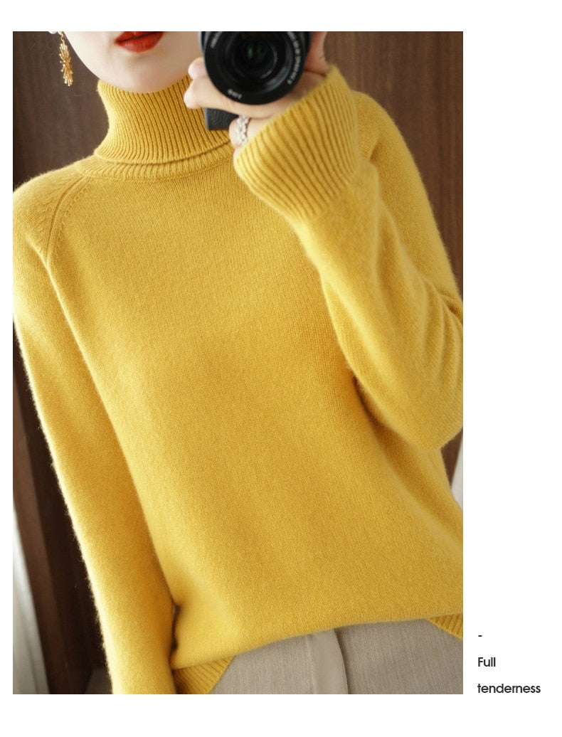 Sweater med lange ærmer og rullekrave til kvinder